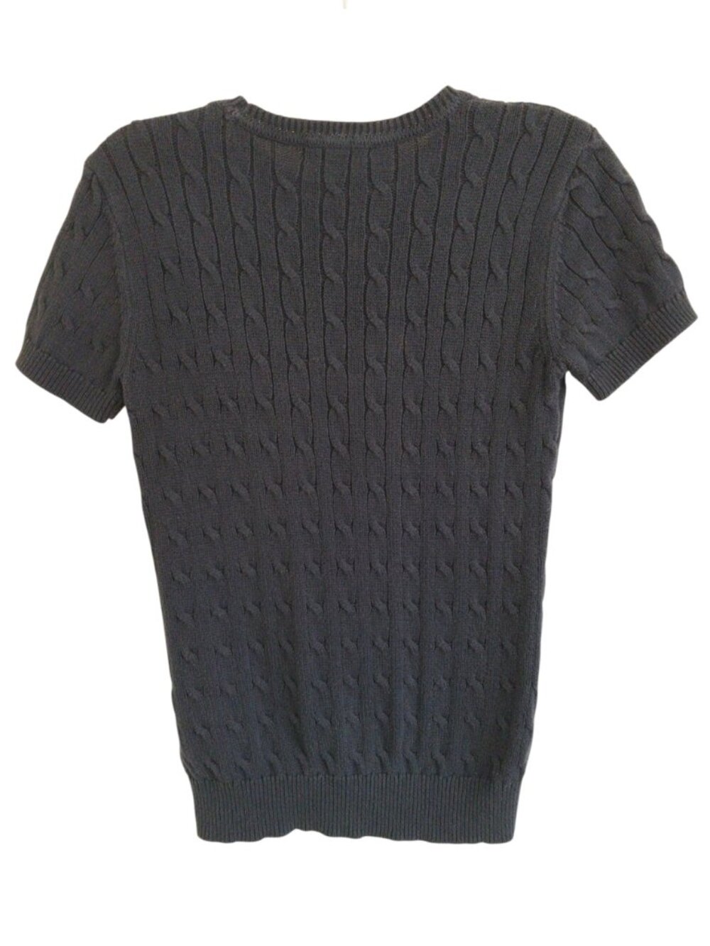 Nautica Navy Cable Knit Short Sleeve Sweater Top with Pink Logo Like New Size S - Picture 6 of 7